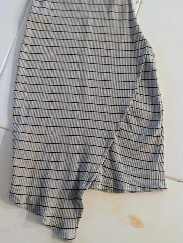 May pink Bodycon Dress – Gray Blue with Black Stripes, Size Small – Strappy Back & Front Slit