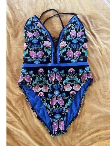 Nanette Lepore  Gypsy Queen Goddess One Piece Swim Womens Size Large Blue Black