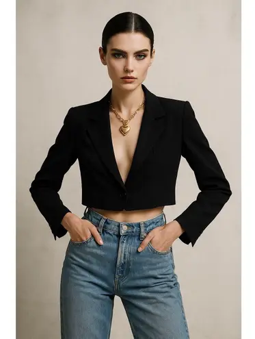 Vintage Connection Cropped Black Jacket 90s Minimalist Blazer Paris NY LA M Size M