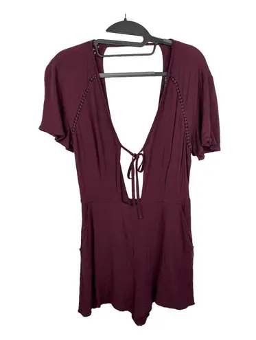 Kendall + Kylie  Burgundy Tie Front Open Back Romper Jumpsuit Shorts Size Small