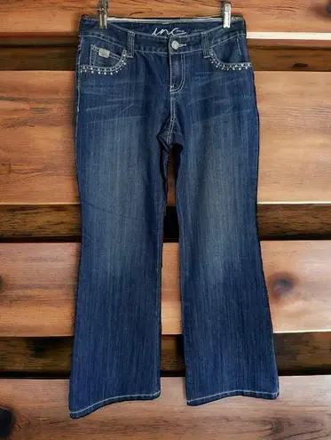 INC  Womens Jeans Sz 4 Bling Pockets Bedazzled Denim Flare Sequined Curvy Fit