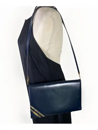 Vintage EROS Womens Navy Blue Leather Shoulder Bag Made In England