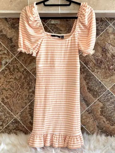 VERO MODA Tangerine and White Ribbed Ruffle Mini Dress Juniors Size Medium NWOT