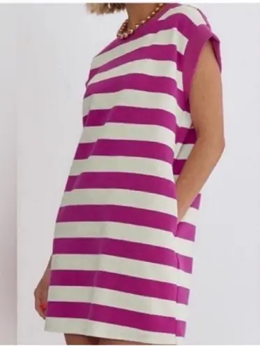 Pink and White Rugby Cap Sleeve Mini Dress Size XL