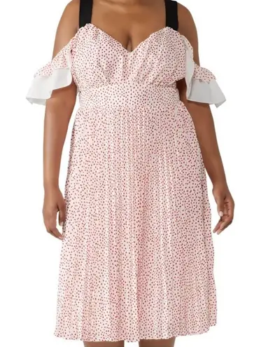 Eloquii RTR White & Red Valentine's Day Heart Print Off Shoulder Midi Dress 20