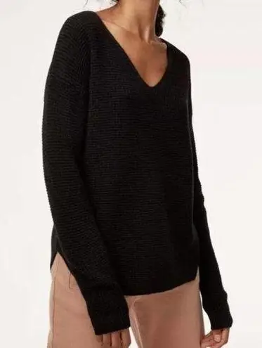 Wilfred Free Black Walter Waffle Knit Merino Wool V-neck Sweater Sz S