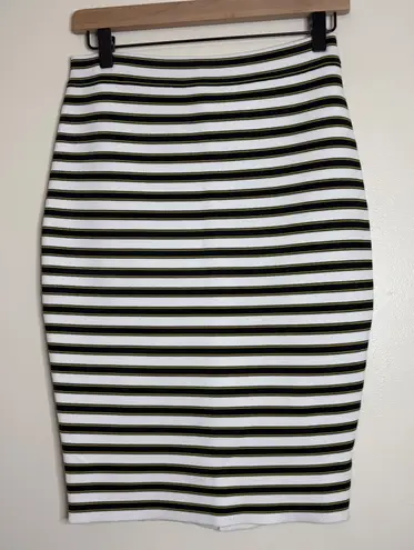 ALC Frank A.L.C. Striped Pencil Skirt Black White Yellow Knit Midi Size Small
