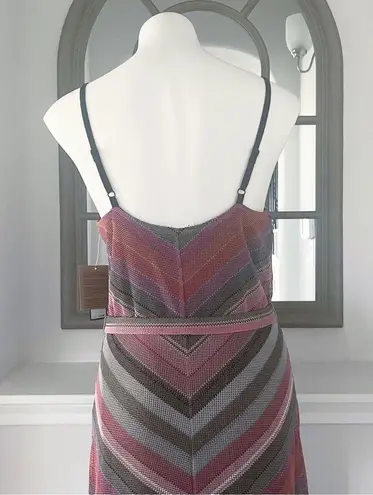 Rachel Roy Finn Metallic Striped Maxi Dress in Pink Grey, Size L New w/Tag