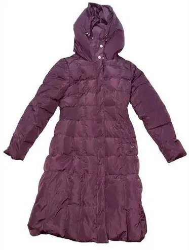 Cole Haan  Signature Hooded Down‎ & Feather Long Puffer Jacket Coat Purple Size S