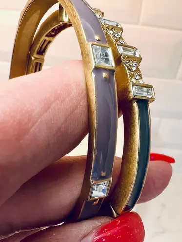 Lia Sophia Enamel Blue Purple Gold Tone set of 2 Bangle Bracelets Jewelry