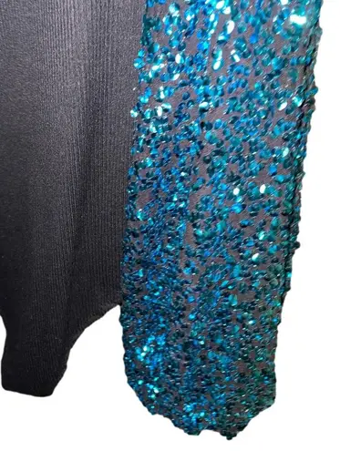 Boutique Womens Medium Bodysuit Long Sleeve Sequins Ribbed Knit Sparkly Top Black