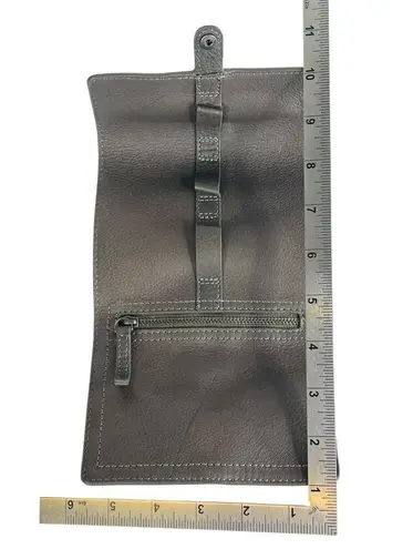 NEW Italian Leather Tri Fold WALLET Pen Holder Cord Keeper Gray Brown RH In Box