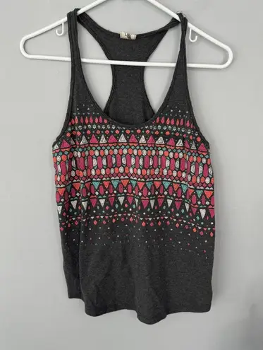 Empyre Gray Racerback Tank Top w/ Geometric Aztec Pattern Women's Size Medium