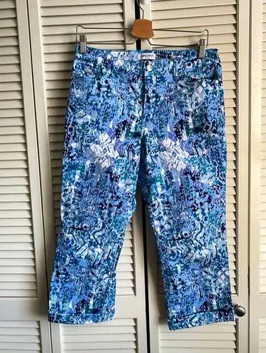 Nine West  Jeans Chrystie Capris Blue Patterned Crop Pants Capri pants