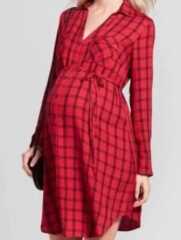 Ingrid and Isabel Red & Black Maternity Plaid Dress/Top “Shacket” Collared Size undefined