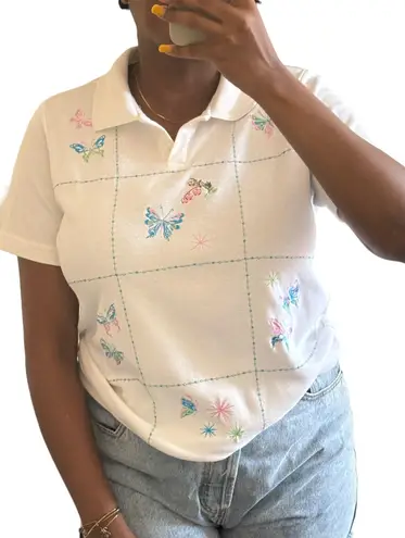 Blair Coquette Core embroidered Butterfly Top Pastel Short Sleeve Size M