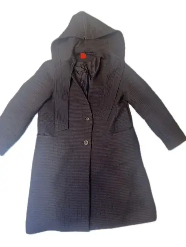 Heart Art Textured Wool Hooded Coat — Issey Miyake Line Aesthetic Size M Black Size M