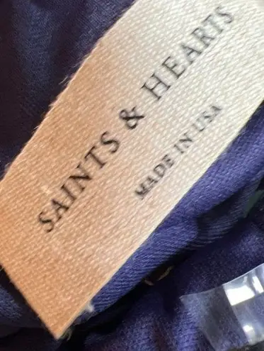 Saints & Hearts Floral Circle Print Swing Dress Blue Green Size Medium NWT