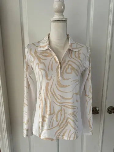 SanSoleil EUC Ladies SolCool Print Zip Collared Golf Sun Shirt. MSRP $104