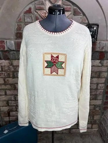 Cabela's sweater quilt block country cream red green