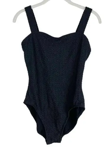 Vtg Y2K Mainstream Black Textured One Piece Swimsuit Sz 12 Sweetheart Neckline