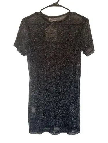 Seek Black Shimmer Sheer Short Sleeve Summer Flirty Top Women SZ S