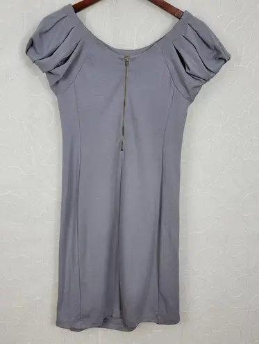 Gap  Maternity Womens Dress Size S Gray Puff Sleeve Exposed Back Zip Stretch Midi