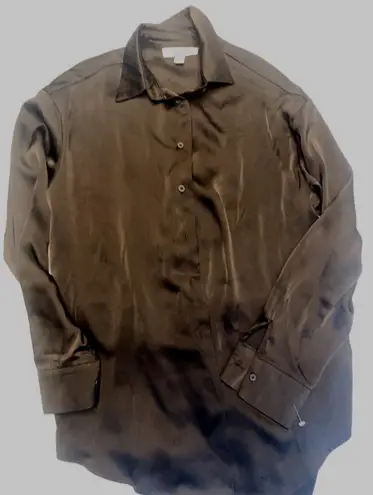And Now This XS Top Button Up Long Sleeve Collared Blouse Shirt Brown