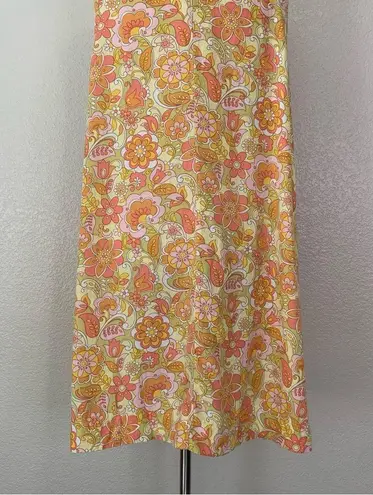 Ghanda Linen Blend Floral Summer Shift Dress, Sz Large Orange