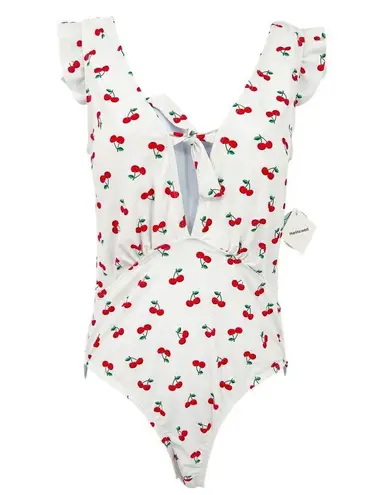 NWT Marina West Womens Beach UPF 50+ Tie Plunge Cherry One Piece Swimsuit Size L Red Size L