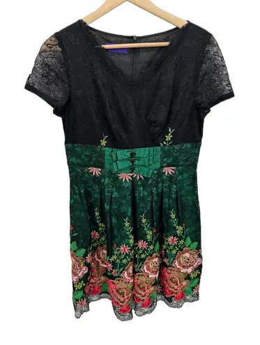 Red Lady Women Floral Lace Embroidery Mini Dress Size S Asian Tea Party Cocktail Black