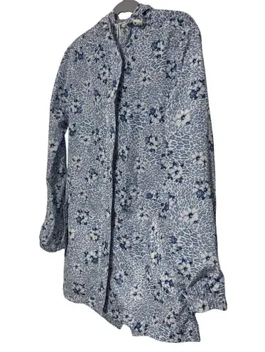 LINDA ANDERSON Rain Jacket Hooded Cinch Waist Leopard Floral Blue EUC Small