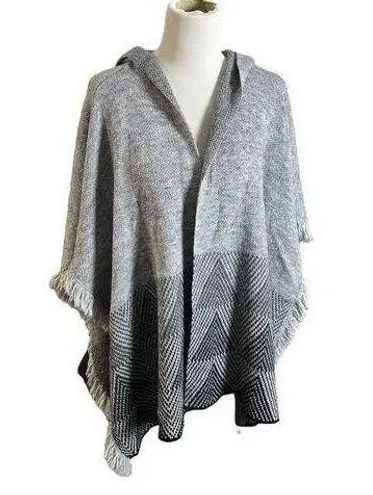 Cocogio One Size Hooded Fringe Gray Sweater Wrap Made In Italy Wool Blend