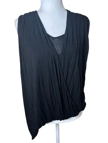 Ella Moss Asymmetrical Drape Wrap Front Top Black Size Large