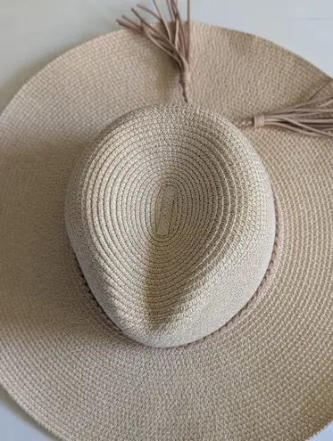 Beach It Up Tan Straw Hat with Braided Rope Tassels — Never Worn