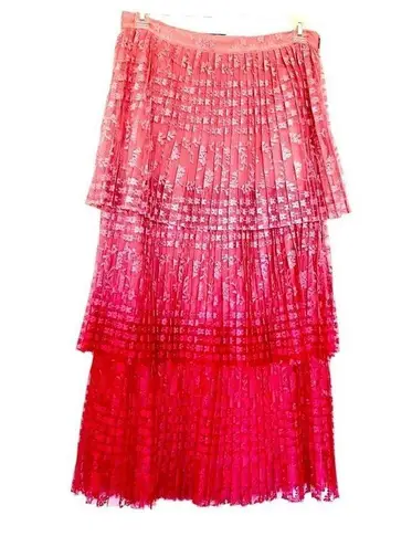 Maeve Anthropologie NWT Brighton Tiered Midi Skirt Ombre Lace Pink Tiered 8
