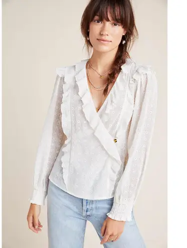 Maeve Anthropologie Laila Romantic Ruffled Eyelet Lace Wrap Blouse 14