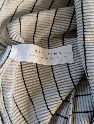 May pink Bodycon Dress – Gray Blue with Black Stripes, Size Small – Strappy Back & Front Slit