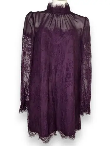 Likely Revolve NYC Purple Lace Mini Dress Long Sleeve Size 10 Sheer Plum ($278)