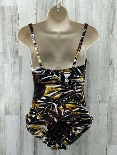 Simply Swim One Piece Swimsuit Womens 12 Brown Tropical Cinch Waist NWOT