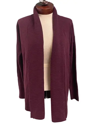 Ann Taylor  Wool Cashmere Blend Cardigan Plum Size Medium Sweater Knit Open Front