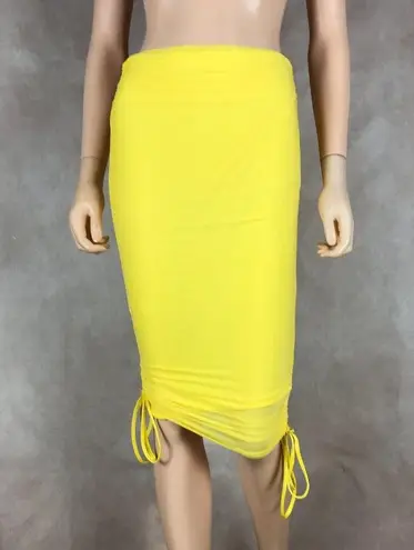 Material Girl Yellow Ruched Mesh Adjustable Pencil Skirt NWT Large
