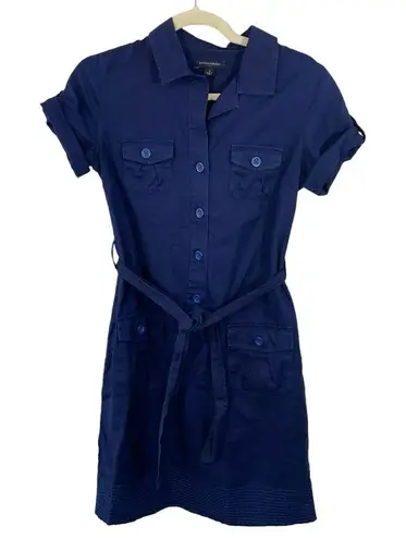 Banana Republic Blue Utility Shirtdress Size 0 Linen Blend Tie Belt Mini Dress