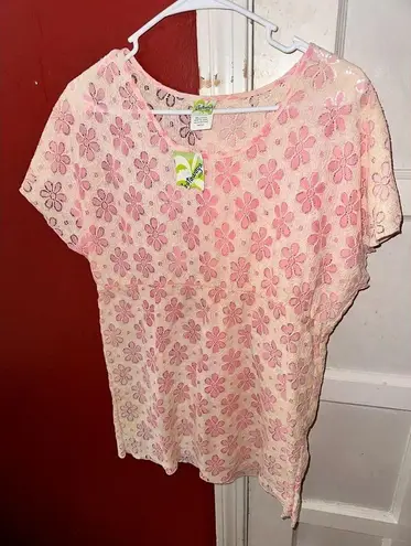 Castaways by Cromper Company Pink Floral Lace Crochet Tunic Top Swim Coverup NWT