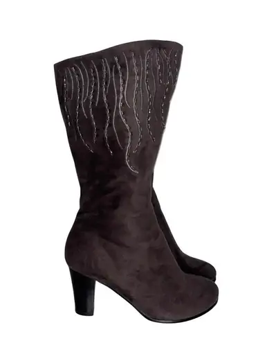 Midnight Velvet Brown Suede Beaded Heeled Boots 9W Size 9