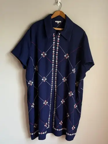 Frances Valentine Mabel Beaded Zip Front Mini Dress Navymulti 3X Blue