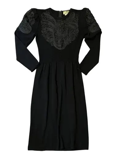 VTG 60’s 70’s Pat Sandler 8 10 Dress Black Sweater Santana Knit Midi Stretch