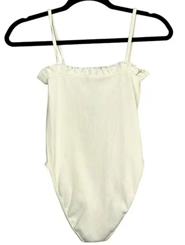 ZARA  Limited Contour Collection Ruffle Spaghetti Strap Rib Bodysuit XS Cream