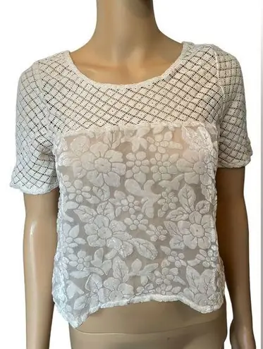 Abercrombie & Fitch  Cream Boho Western Hippie Crochet Floral Velvet Crop Top