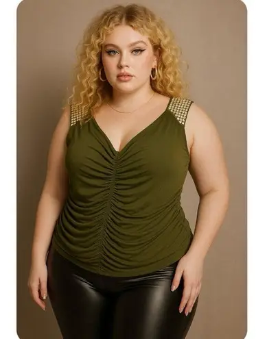 Baby Phat Vintage Y2K Plus Size Army Green Embellished Sleeveless Top 2XL